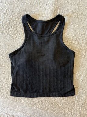 Lululemon Ebb Street Crop Racerback Tank Size 6 Black Ribbed